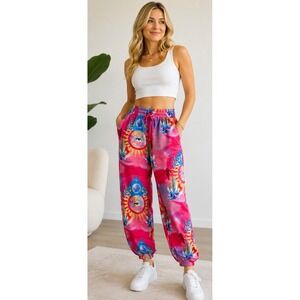 Elsie & Fred Pants Size 8 Pink Psychedelic Celestial Joggers Rave Festival Y2K